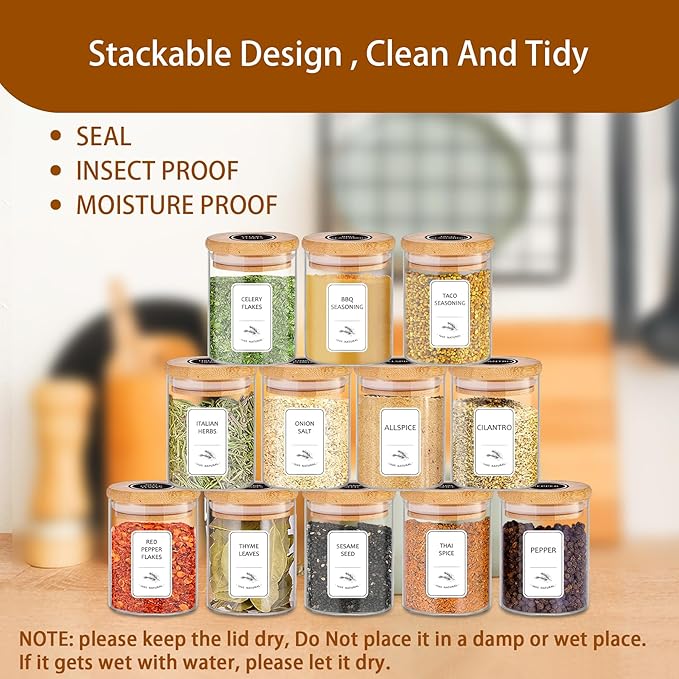 SLifeJars-Spice Jars with Label, 7.5 oz 20pcs Spice Containers Glass Jars with - Image 5