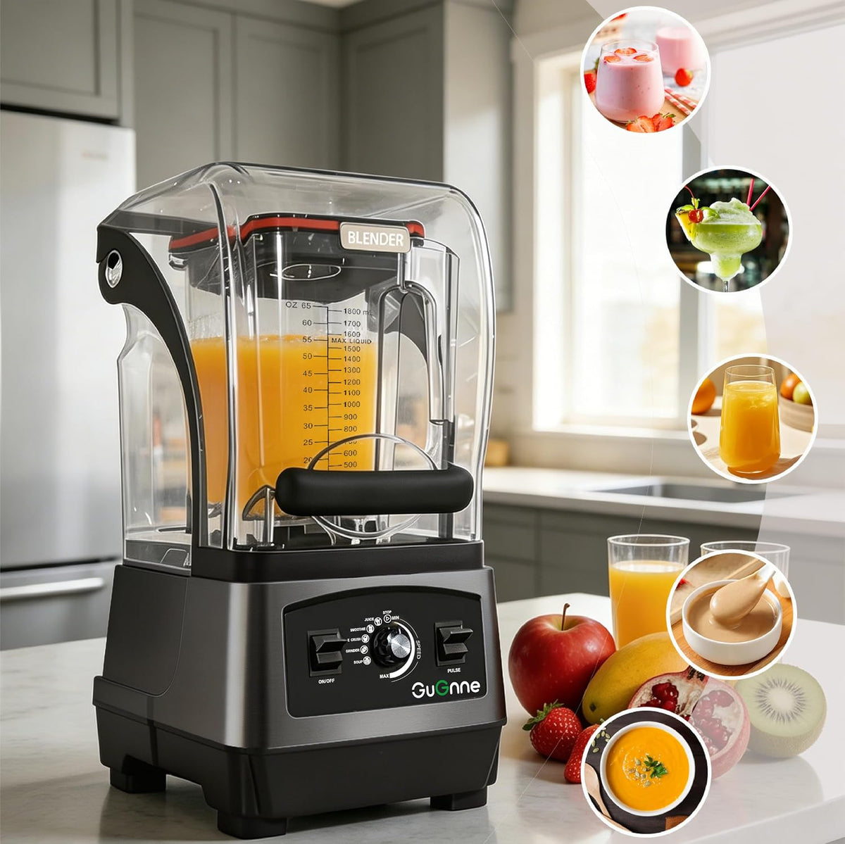 2200W Commercial Blender with Quiet Shield, 64oz BPA-Free Jar, 6-Blade