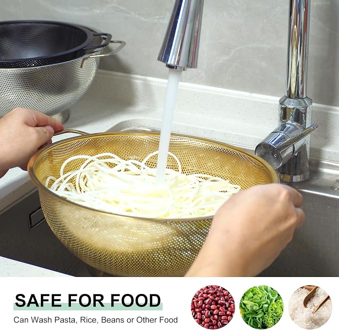3PCS Three Colors Mix Colander Set, 3QT Black & 4QT Silver & 5QT Gold, - Image 6