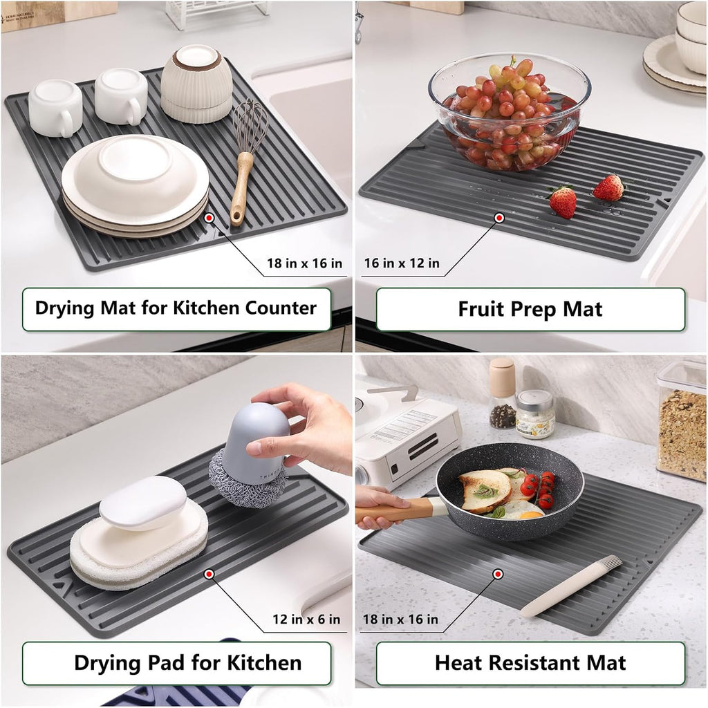 Mini Silicone Dish Drying Mat, 6" x 12", Grey