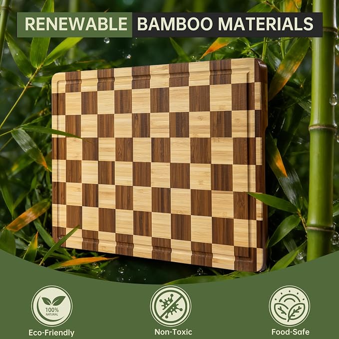 THETCHRY Bamboo Cutting Boards for Kitchen, Checkered Wooden Cutting Board - Image 7