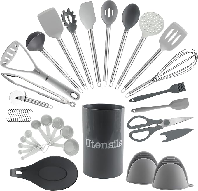 COOK WITH COLOR Silicone Cooking Utensils, Kitchen Utensil Set, Cooking Utensils by CookwithColor