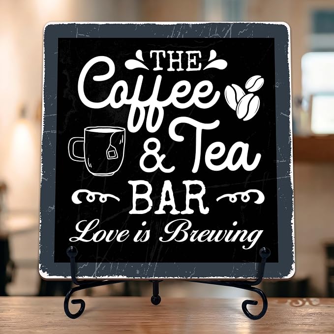 Coffee Bar Sign, Love is Brewing Farmhouse Tabletop Decor, Coffee and Tea Lover by TIRYWT