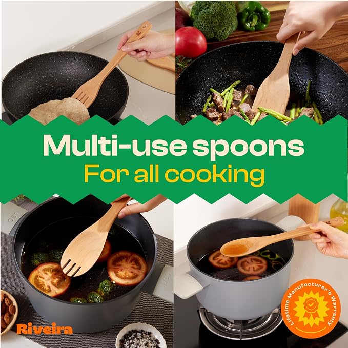 Riveira Cherry Wooden Spoons for Cooking Set of 6 – Natural Cherry Wooden - Image 4