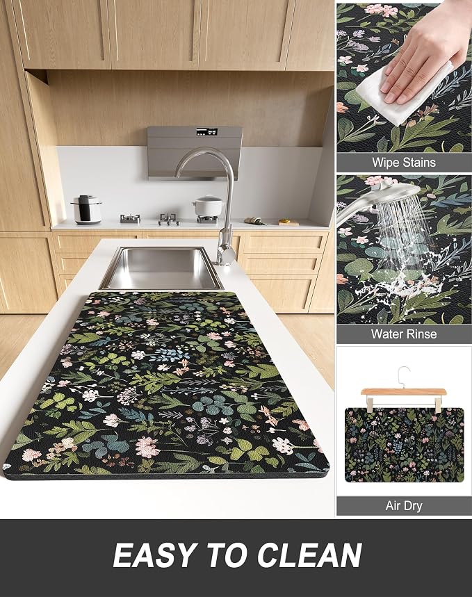 Rnivvi Dish Drying Mat for Kitchen Counter, XL 15 x 24" Cute Flower Theme Super - Image 6