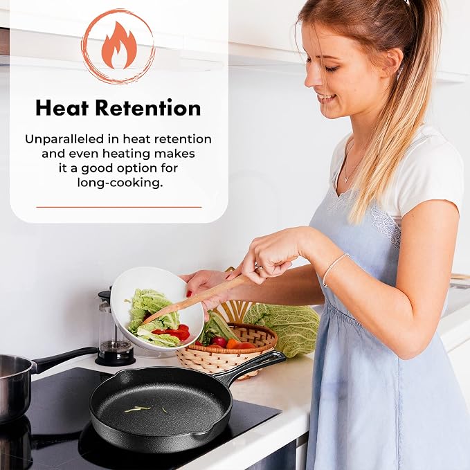 Bruntmor 8, 10 and 12 Inch Pre-Seasoned Frying Pan Set of 3, Oven Safe Skillet - Image 9