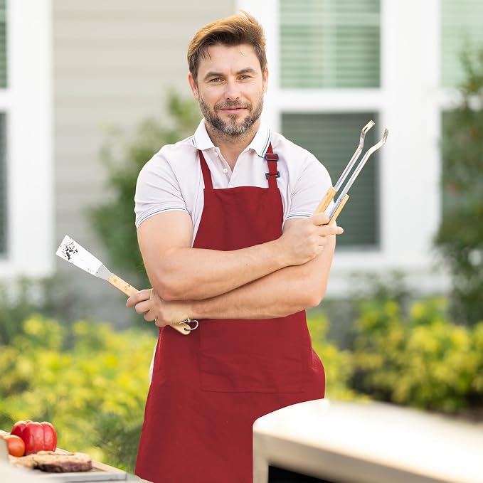 Adjustable Bib Apron 100% Polyester Kitchen Aprons Waterdrop Resistant Aprons - Image 3