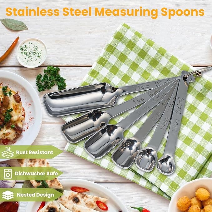 Stainless Steel Measuring Spoons Set of 11, Includes 6 Rectangular Measuring - Image 5