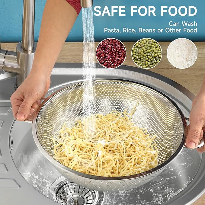 3PCS Colander for Kitchen, 3QT & 4QT & 5QT, Stainless Steel Colander Strainer - Image 3