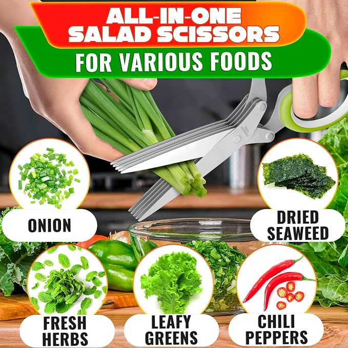 Herb Scissors with 5 Blades and Cover – Stainless Steel Herb Cutter with - Image 6
