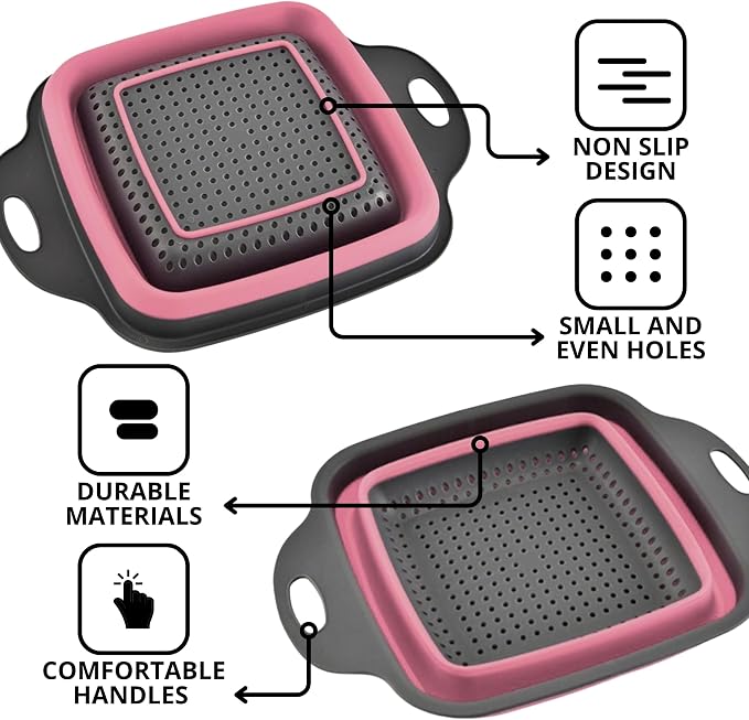 Pink Silicone Food Colander Kitchen – Small Collapsible Strainer - Image 4
