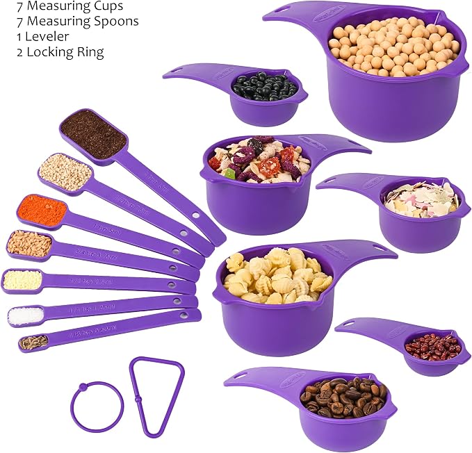 Plastic Measuring Cups and Spoons Set 15, Metric & US Kitchen Measure Cups - Image 6