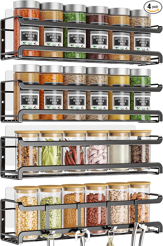 Bunoxea Spice Rack Wall Mounted 4 Pack, Space-Saving Spice Organizer by Bunoxea