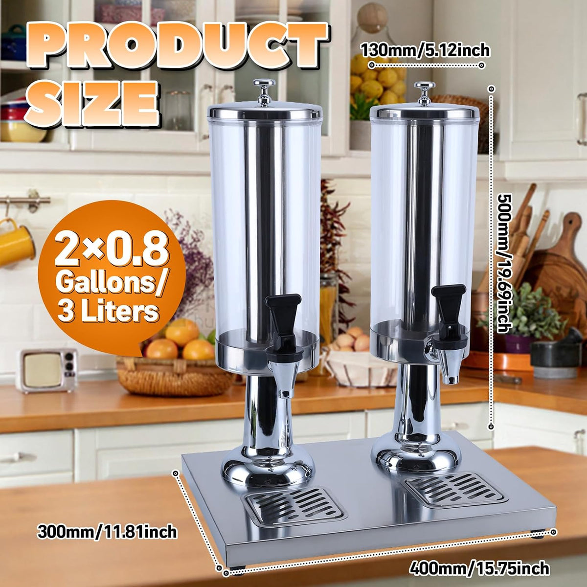 2-Gallon Drink Dispenser with Stainless Steel Drip Tray - Party
