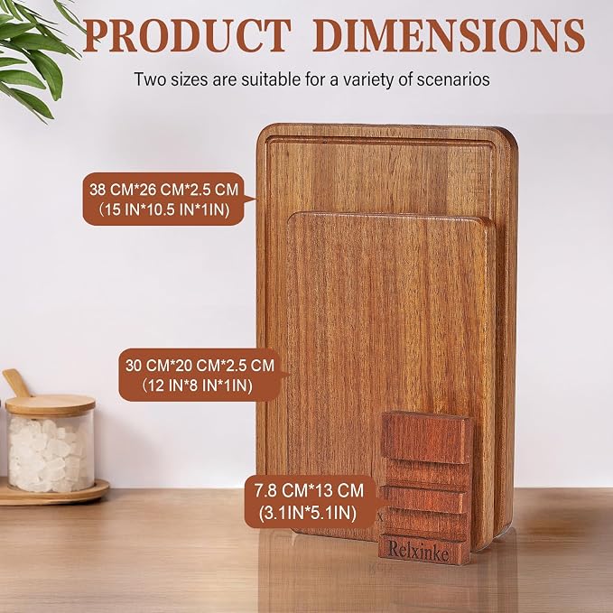 Solid Teak Wood Cutting Board Set One Piece Non Glued Large Thick Crack - Image 2