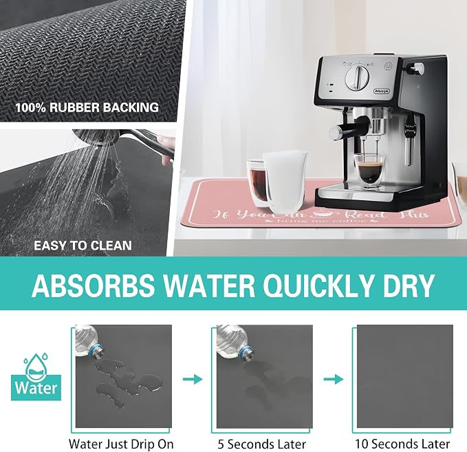 Coffee Bar Mat for Countertops 23inx15in, Absorbent Hide Stain Anti-Slip Cafe - Image 4