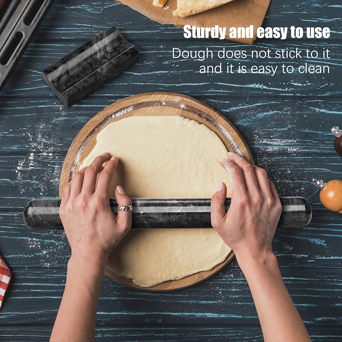 Marble Rolling Pin with Stand, 15.7" Black Stone French Heavy Polished Non - Image 6