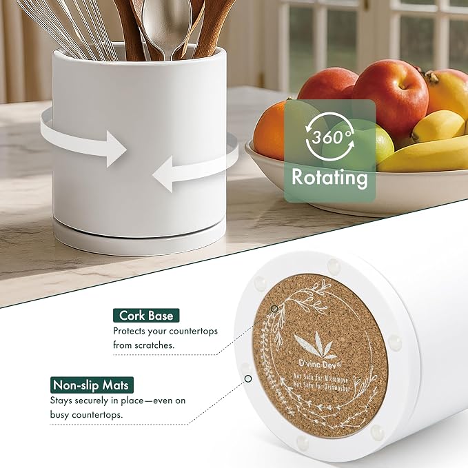 D'vine Dev 360° Rotating Utensil Holder Set – 7.2"+5" Kitchen Utensil Crocks - Image 4