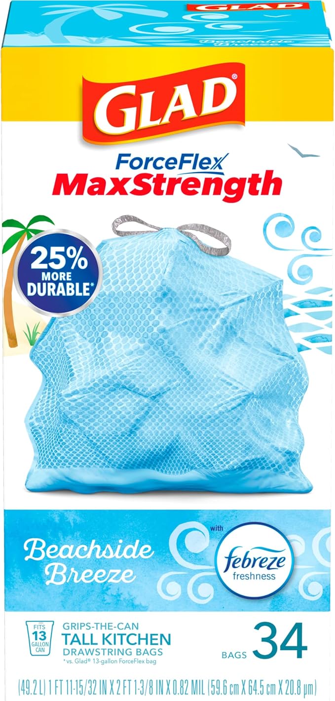 Glad Tall Kitchen Trash Bags 13 Gallon, MaxStrength Beachside Breeze Garbage - Image 10