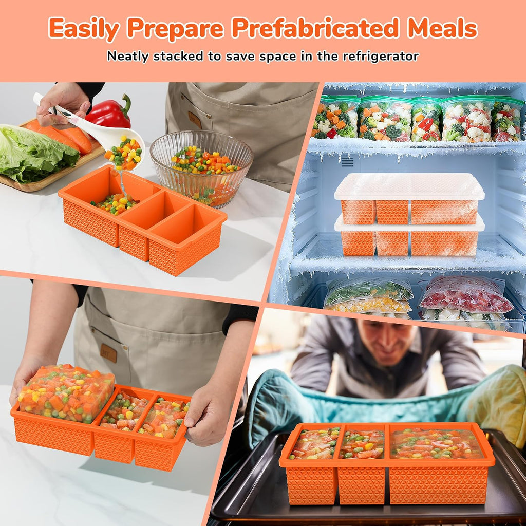 Silicone Freezer Trays with Lid (2-Pack), 1-Cup & 2-Cup Silicone Molds