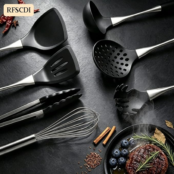 Premium Black Silicone Cooking Utensils Set - Image 2
