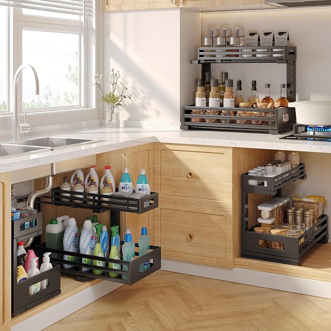 2-Pack 17"Deep Under Sink Organizer And Storage, 2-Tier L-Shaped Pull Out - Image 7