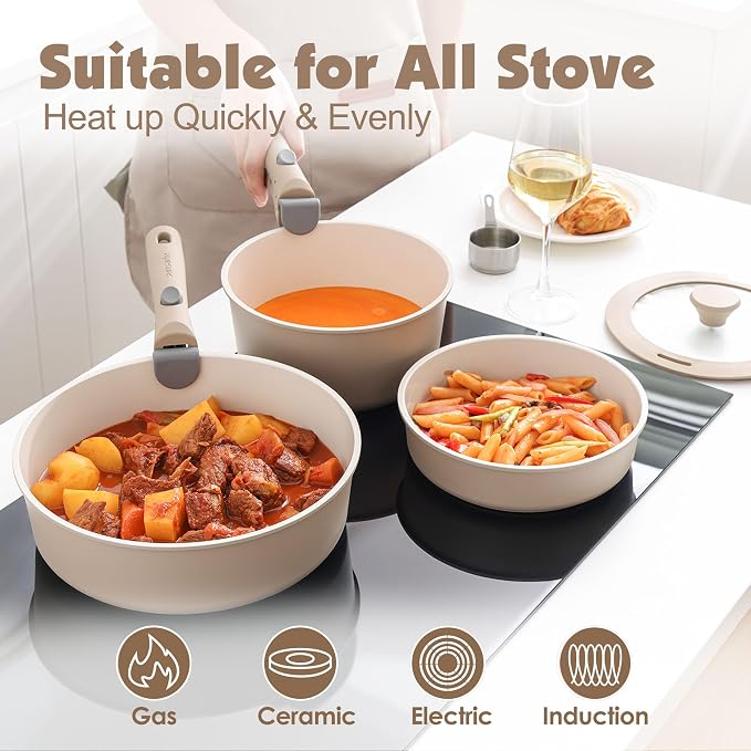 SENSARTE 17 Piece Ceramic Pots and Pans Set, Nonstick Detachable Handle Cookware - Image 6