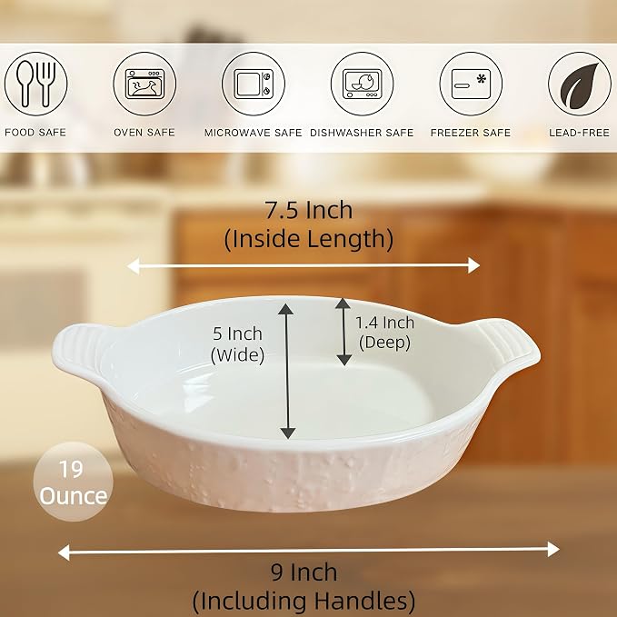 TONGDAHE Oval Au Gratin Baking Dishes Set of 4 9" x 5" 19 oz Classic white - Image 2