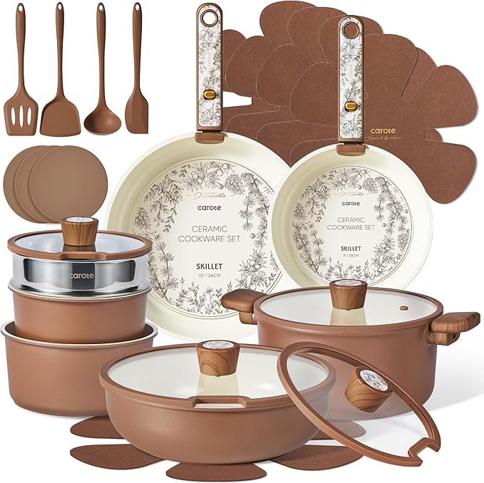 CAROTE 25-Piece Ceramic Cookware Set, Nonstick Pots and Pans Set by CAROTE