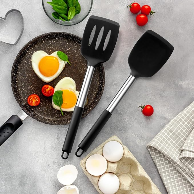 E-far Silicone Spatula Set of 2, Solid & Slotted Turner - Image 5