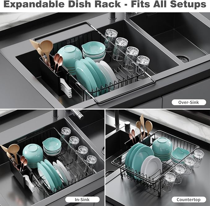 Dish Drying Rack in Sink: Expandable, 3-Slot Utensil Holder, Anti-Slip Handle. - Image 3