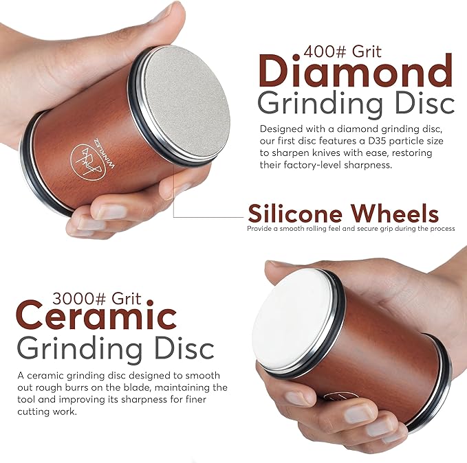 Rolling Knife Sharpener with Diamond and Ceramic Discs, Kitchen Knife Sharpener - Image 2