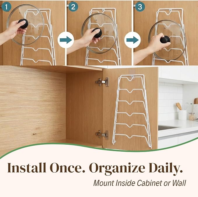 Evelots 6 Pot Lid Organizer for Cabinet or Pantry Wall - Image 5