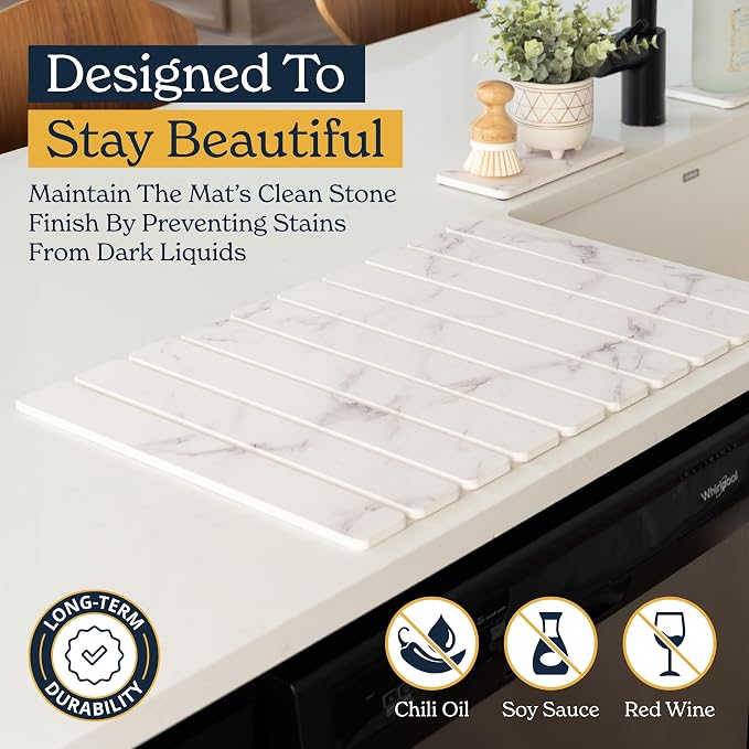 Oleex 3-Pack Stone Dish Drying Mat Set Includes 1 Large 24”x16” & 2 Small 4”x9” - Image 7