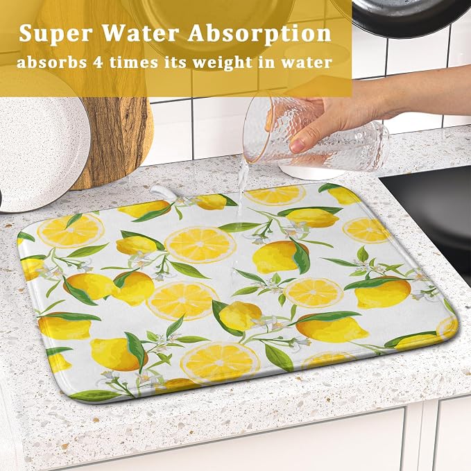 Lemon Dish Drying Mat for Kitchen Counter Spring Summer Microfiber Absorbent - Image 7