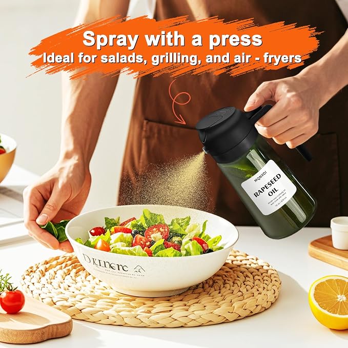 mqnxoi 2 in 1 Glass Oil Sprayer & Dispenser, 16oz/470ml Olive Cooking, Air Fryer - Image 6
