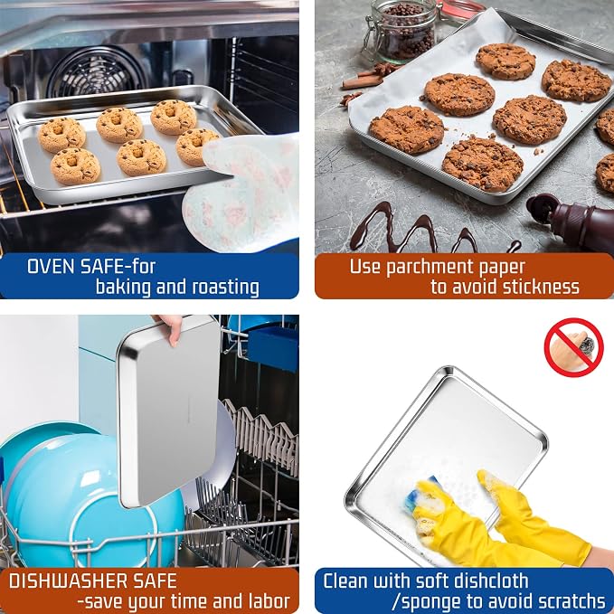 P&P CHEF 9 Inch Baking Cookie Sheet, Oven Pan Tray Stainless Steel Sheet Pan - Image 3