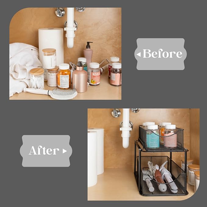 Sorbus 2 Sets of 2 Tier Metal Under Sink Organizer - Image 7
