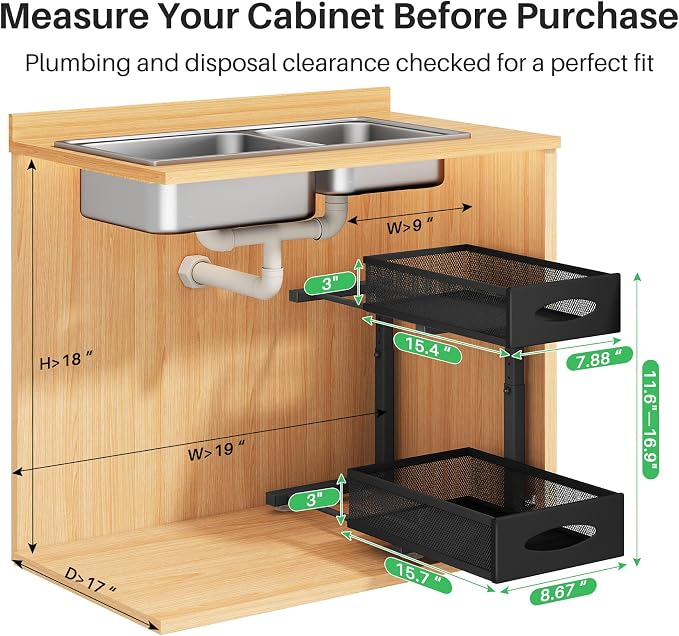 Under Sink Organizer, 2 Tier Pull out Cabinet Organizer Baskets - Image 2