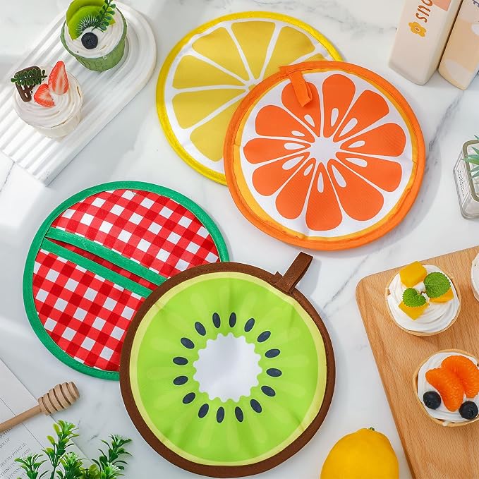 FYSUIMU 4 Pack Fruit Pot Holder Heat Resistant Orange Lemon Kiwi Watermelon - Image 4