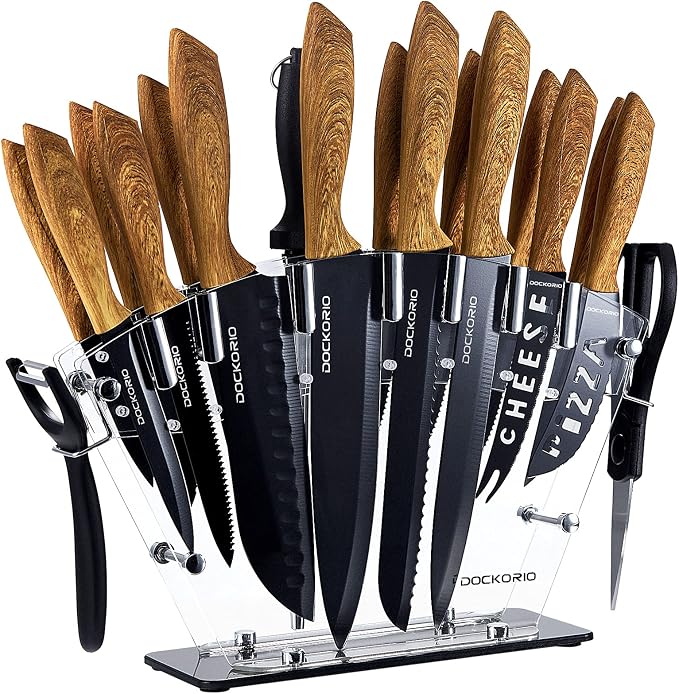 Kitchen Knife Set with Block, all in one 19 PCS High Carbon Stainless Steel by Dockorio
