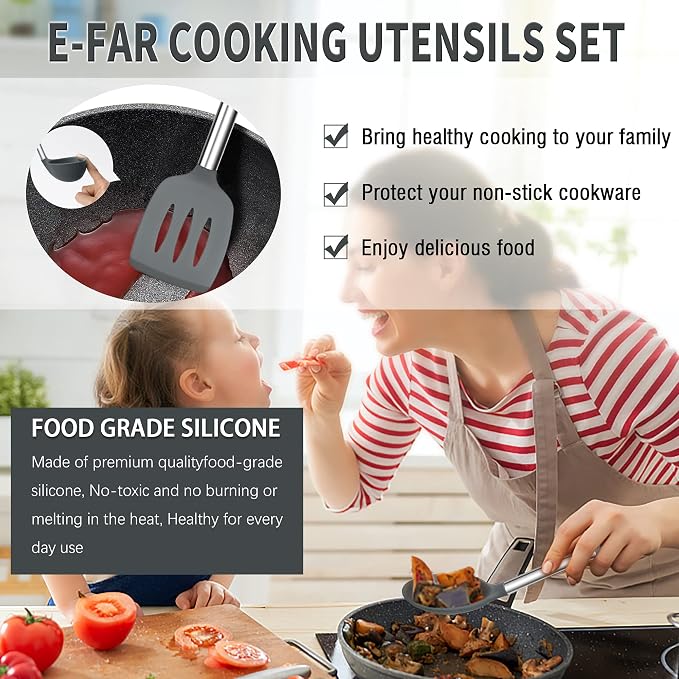 Silicone Kitchen Utensils Set, E-far 30-Piece Cooking Utensils Set - Image 6