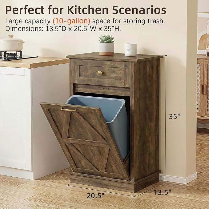 YESHOMY Tilt Out Trash Cabinet, 10 Gallon Hidden Wooden Bin Cabinets, Laundry - Image 5