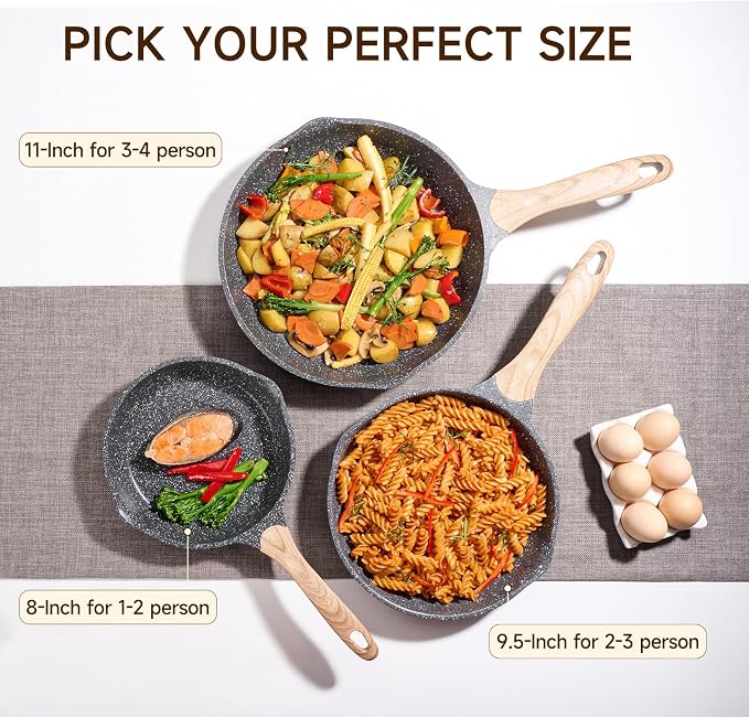 JEETEE Nonstick Frying Pans Set, Skillets Set 2 Pcs, Nonstick Omelette Skillet - Image 3