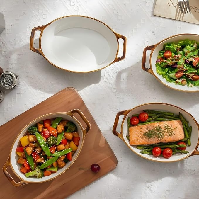 ONEMORE Au Gratin Baking Dish Oval Ceramic White Small Casserole Dish Oven Safe - Image 5