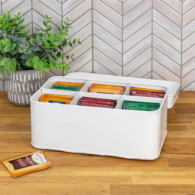 AuldHome Design Farmhouse Tea Bag Box, Vintage Retro Style Enamelware Tea - Image 4