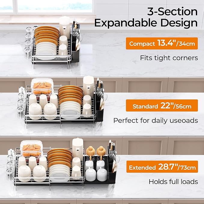 Delamu Stainless Steel Dish Drying Rack, Expandable Dish Drainer, Anti-Rust - Image 2