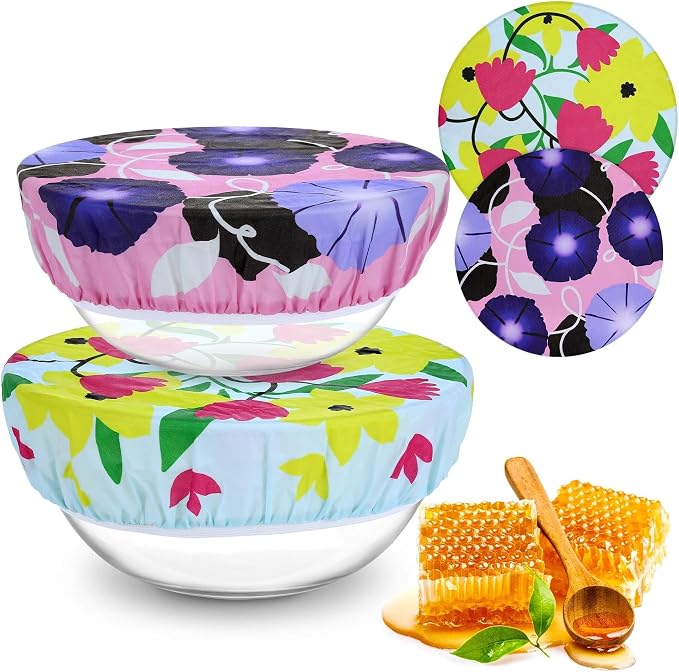 2 Large Reusable Beeswax Bowl Covers by Revahope