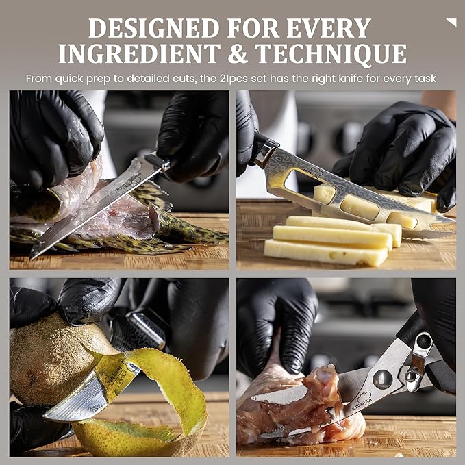 Amorston 22 Pieces Knife Set, Laser Engraved High Carbon Stainless Steel Knife - Image 5