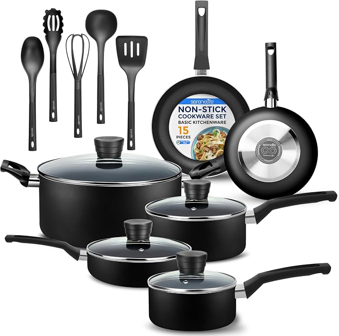 SereneLife Kitchenware Pots & Pans Basic Kitchen Cookware, Heat Resistant by SereneLife